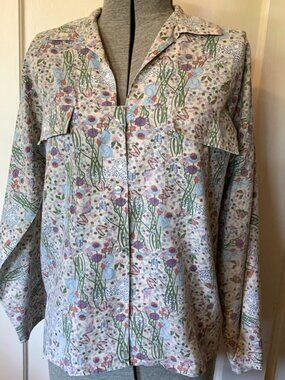 VTG 60s Handmade Novelty Print Button Up Shirt Leopard Butterfly Floral Retro